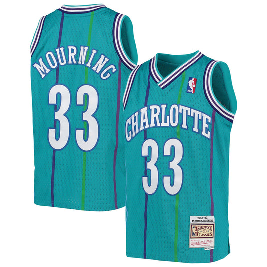 Alonzo Mourning Charlotte Hornets Mitchell & Ness Youth 1992-93 Hardwood Classics Swingman Jersey - Teal